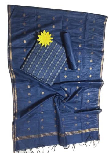 Image of STB-SILK TEXTILES BHAGALPUR Women's Bhagalpuri Cotton Silk Unstitched Salwar Suit Dress Material With Dupatta