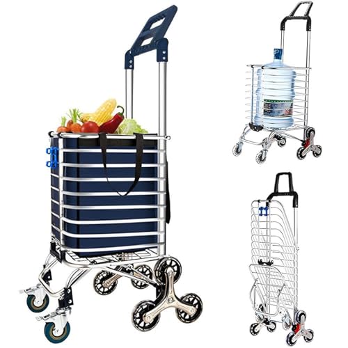 Carrello pieghevole per salire le scale con manico girevole a 360° e copertura, perfetto per la spesa e per riporlo, leggero e per un facile trasporto