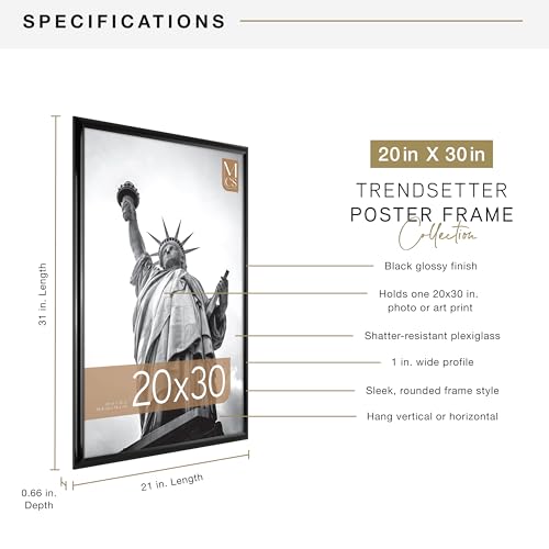 MCS Trendsetter 20x30 Poster Frame Black High-Gloss, Vertical & Horizontal Wall Hanging Large Picture Frame for Photos, Posters & Art Prints (1-Pack)