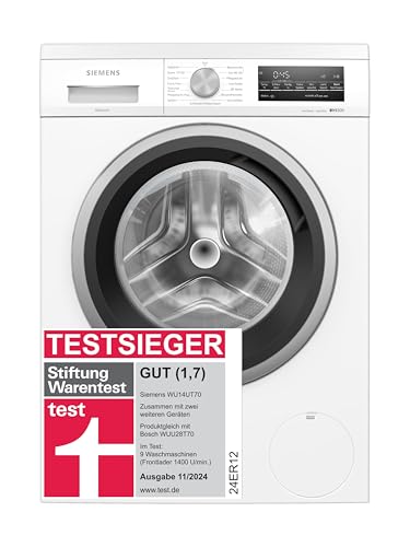 Siemens WU14UT70, Stiftung Warentest GUT (1,7)*, Waschmaschine iQ500, Frontlader mit 8kg Fassungsvermögen, 1400 UpM, unterbaufähig, speedPack L, Outdoor-Programm, simpleTouch LED-Display