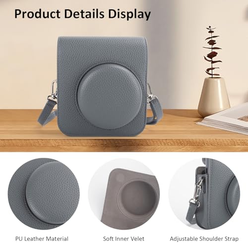 Funda para cámara Instax Mini 41 en cuero PU gris miniatura 4