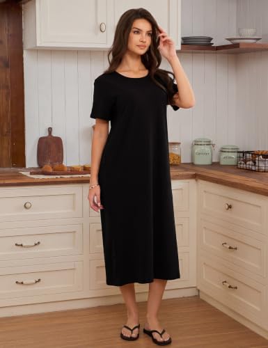 JOYLADY 2 Pack Long Nightgowns for Women Short Sleeve Nightshirts Soft House Dress Full Length Loungwear Casual Sleepwear 3XL — view 3