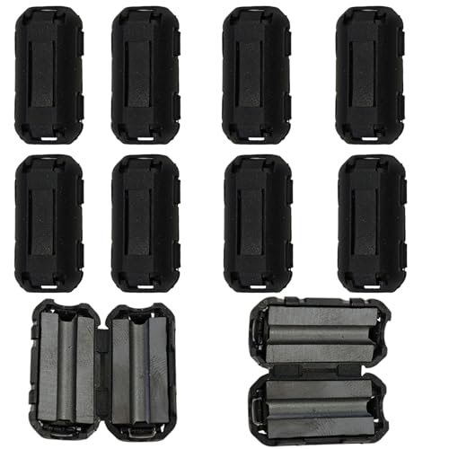 10 Pièces 3,5MM Noyaux de Ferrite Noir Anti-Interférences EMI, Suppresseur de Bruit Clip de Câble, Anneau Ferrite à Clipser, pour Câbles USB, Audio, Vidéo et D’alimentation