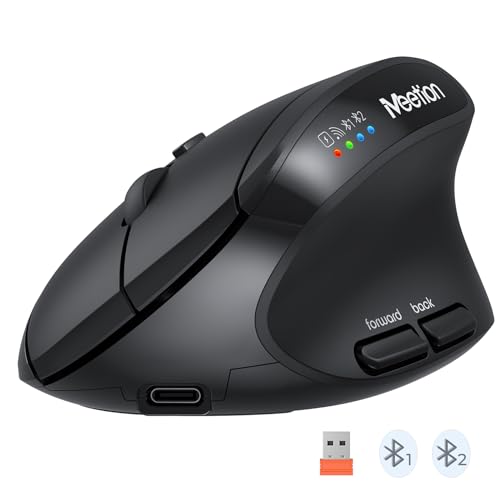 Image of MEETION Ergonomic Mouse, Wireless Mouse, Bluetooth Vertical Rechargeable Mice, 4 Adjustable DPI 800-2400, Bluetooth 5.2+5.2+USB Mouse for Windows /Mac, for Laptop /PC /Desktop /Computer /iPad Bk