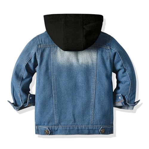 Boys Hooded Denim Jacket Fall Fashion Button Down Lapel Zipper Hoodie Jean Jacket Coat Outwear Clothes for Toddler Kids 1-10Y4