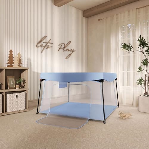 Image of Dream On Me Ziggy Playpen Only, Soft Base, Portable, 43.3in, Blue | Soft padded base, non-cross frame, foldable iron frame, 210D nylon, Ages 6-36mo, 30lbs, ASTM certified, Quick setup.