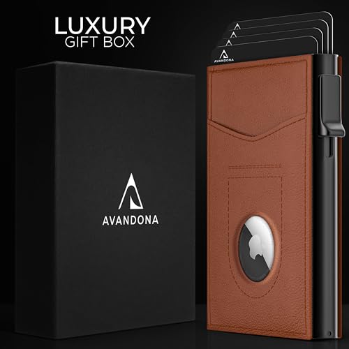 Airtag Wallet for Men - Leather Slim Wallet with Airtag Holder, Mens Minimalist Wallet with RFID Blocking & Money Clip, Gifts for Men - Light Brown3