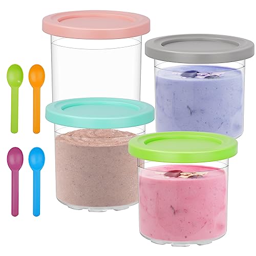 Widousy Creami-Pint-Becher, 4er-Set, Farbige Deckel