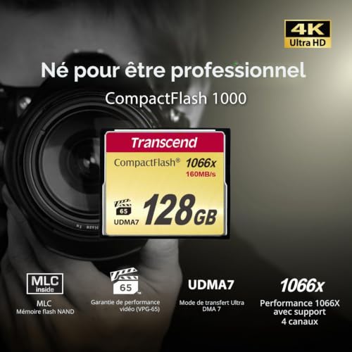 Transcend 64Go Carte mémoire CompactFlash CF, jusqu'à 160 Mo/s, MLC, VPG-65