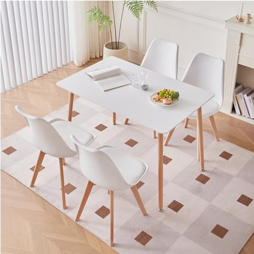 HJhomeheart Ensemble de Salle à Manger avec Table et Chaises, Table Rectangulaire et 4 Chaises de Cuisine de Style Scandinave, pour Salle à Manger, Cuisine,...