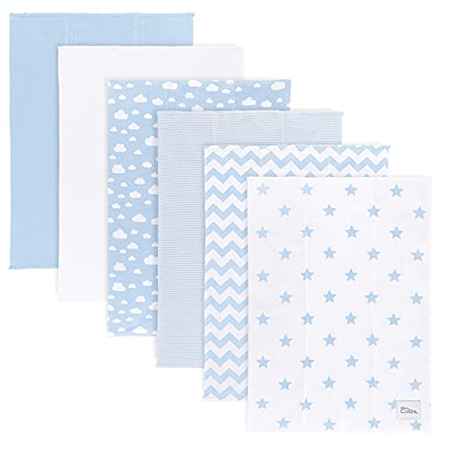 Image of Comfy Cubs Baby Burp Cloths Set (Pack of 6) - Large, 6-Layer, Ultra Absorbent 100% Cotton for Baby Spit-Up, Drool, and Messes - Soft, Gentle, Thoughtful New Born Baby Gifts, (Blue Pattern)