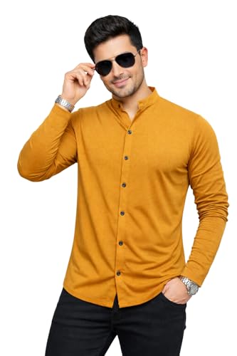 Image of Blisstone Men's Band Collar Shirt - Full Sleeve Slim Fit Casual Cotton Blend Mandarin Collar Button Down Shirt