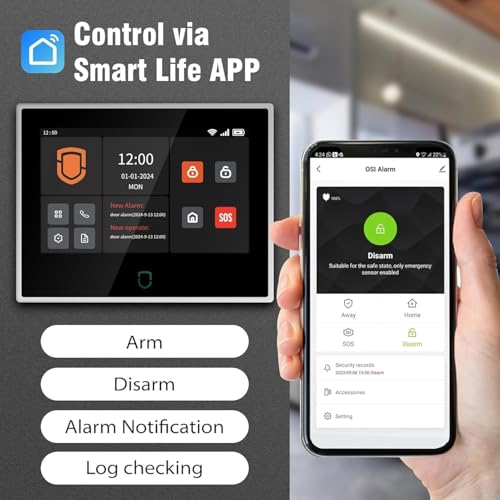 Wolf Guard antifurto allarme casa domestico con touch screen da 7 pollici, sistema di sicurezza intelligente 4G + WiFi con controllo tramite app Tuya, rilevatore di movimento (WT4F-W03)