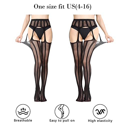 Women's Garter Belt Fishnet Tights Stockings High Waisted Suspender Pantyhose3