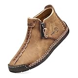 Lightweight Mens Casual Shoes Slip On Genuine Leather Loafers Zipper Mid Top Cowhide Breathable Ankle Boots Yellow