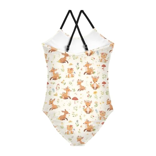 Girl's One Piece Swimsuit Deer Fox Leave Cute Beach Bathing Swimwear2