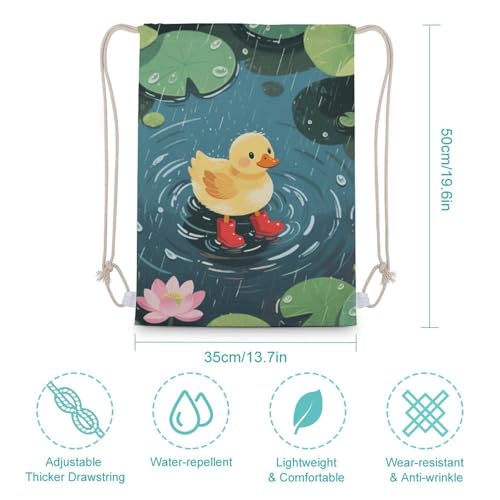 Duck in Rainy Pond Drawstring Backpack - Canvas Sports Gym Sackpack, Lightweight String Bag for Beach & Travel2