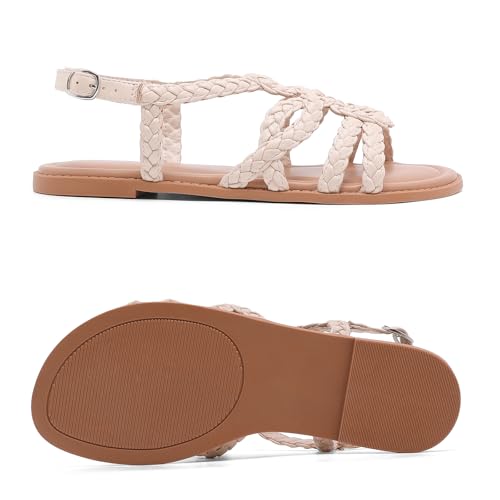 Image of Ruiee Wide Width Sandals for Women, Summer Flat Slides Casual Braided Wide Feet Sandal Comfort Slip on Sandals Open Toe Beach Shoes for Women.