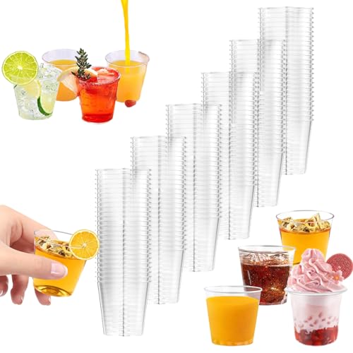 Behiruch 200 PCS Verre Shooter Plastique, 30ml Verre a Shot, Réutilisables Verres à Liqueur, Transparent Verrines en Plastique, Pour Dégustations, Fêtes, Mariages