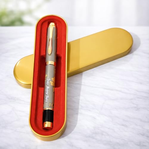 Image of Luxury Personalized Metal Pen | Custom Name Engraved Signature Pen | Smooth Blue Ink | Ideal for IAS, IPS, Police, DM, MLA Officers & Professionals (Gold,)