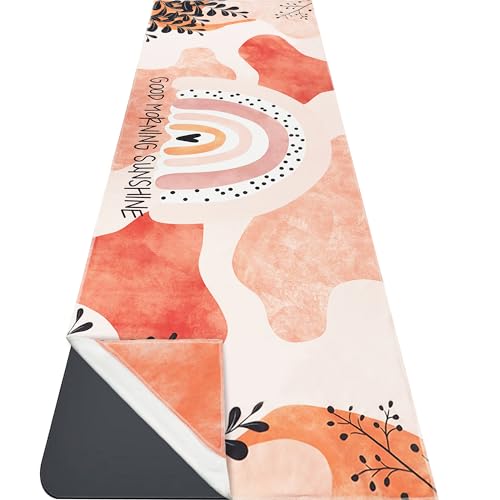 Yoga Mat Towel with Corner Pockets - Microfiber Yoga Towels for Hot Yoga Non Slip Moisture Wicking Sweat Absorbent, Sunshine Yoga Towel Easy for Travel, Use in Hot Yoga, Bikram, Pilates and Fitness
