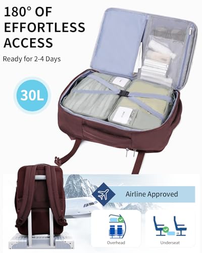 Image of ECOHUB Carry On Travel Backpack, Expandable Airlines Personal Item Bag 18x14x8, Water Resistant 17 inch Laptop Backpack Flight Approved, 12 Pockets 30L Work Backpacks with Wet Pocket & Cable Slot, Red