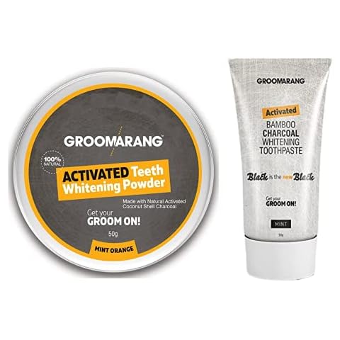 Teeth Whitening Powder GROOMARANG® Activated Charcoal Powder & Charcoal Toothpaste - 100% Natural & Vegan Friendly Cover