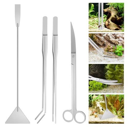 1, 4 Piezas Juego de Herramientas para Acuario, Acero Inoxidable, Acuario Herramienta de Cuidado Pinzas, para Planta Grava Limpieza Recorte