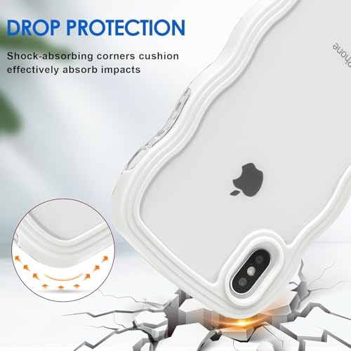 Image of GoldKart iPhone Xs Max Case Wavy Edge Clear Back Design, Anti-Slip Grip Cute Wave Curly Frame Shape Shockproof Soft TPU & Hard PC Bumper Protective Phone Case Cover for Women Girls - White