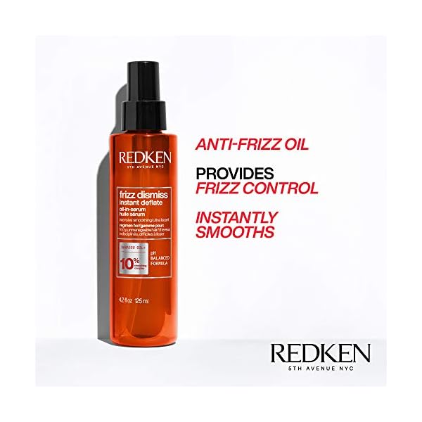 Redken Frizz Dismiss Instant Deflate Oil-In-Serum | For Frizzy Hair | Enhances Smoothness & Shine | With Babassu Oil | Sulfate Free | Packaging May Vary, 4.2 Fl Oz