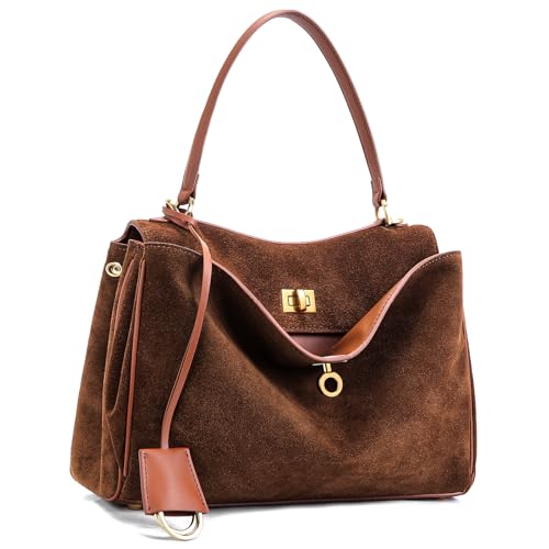 Leather Suede Tote Bag for Women: Genuine Soft Suede Shoulder Handbags - Medium Ladies Satchel Crossbody Purse
