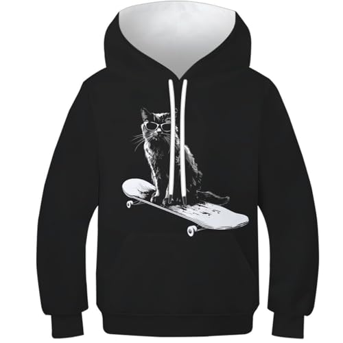 Sweat à capuche unisexe avec chaton mignon imprimé 3D pour ados 13-15 ans