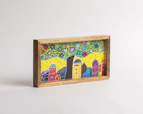 Image of Wooden Designer Rectangular Serving Tray - 10 x 5 x 1Inch| Premium Mango Wood Decorative |Eco-Friendly Non-Toxic Multipurpose Serving Tray for Tea, Coffee, Snacks, Kitchen & Gifting(Yellow)