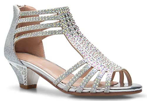Olivia K Girl's Cute Adorable Strappy Glitter Open Toe Heel Sandals - Adjustable buckle