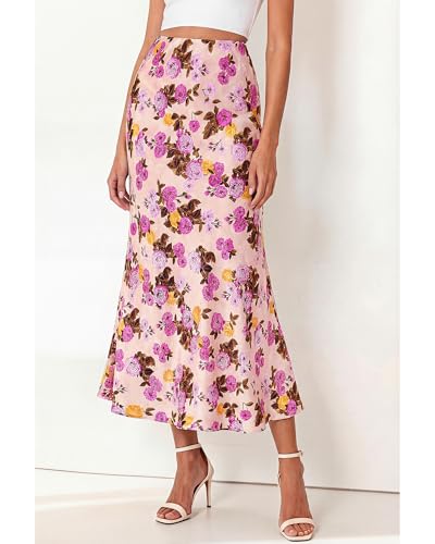 Image of BTFBM Satin Skirts for Women Trendy 2026 Summer Fall | High Waisted A-Line Leopard Print,Floral Print, Business Casual,Cocktail,Wedding Guest,Long Silk Midi Skirt