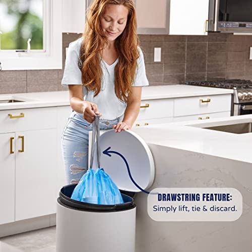 Image of Plasticplace Custom Fit Trash Bags, Compatible with simplehuman Code K (50 Count) Tinted Blue Drawstring Garbage Liners 10 Gallon / 38 Liters, 24 inch x 28 inch