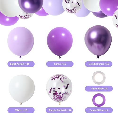 Image of RUBFAC Purple Balloons, Lavender Purple Metallic and Confetti Party Balloons 65pcs 12 Inch for Mother's Day, Baby Shower, Girls Birthday, Wedding, Anniversary Party Decorations