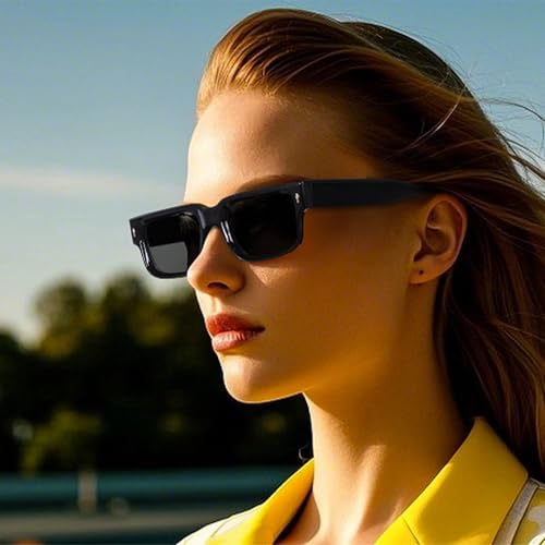 Rectangle Sunglasses Retro Style - Thick Frame UV Protection Unisex Sun Glasses with Metal Rivet Design3