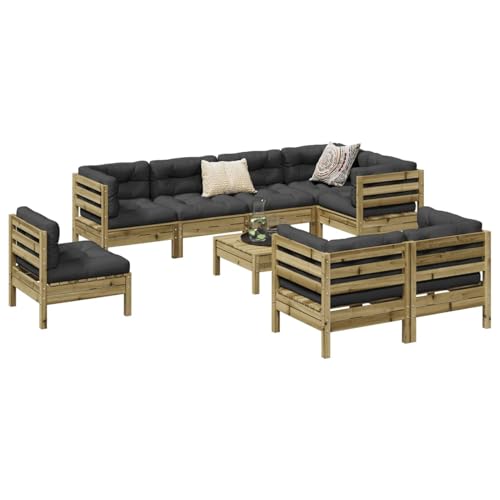 Gecheer Muebles de Jardin,Sofa Jardin Exterior,Muebles terraza y Jardin,Sofás Patio,Set de sofás jardín 9 pzas con Cojines Madera Pino impregnada M3#