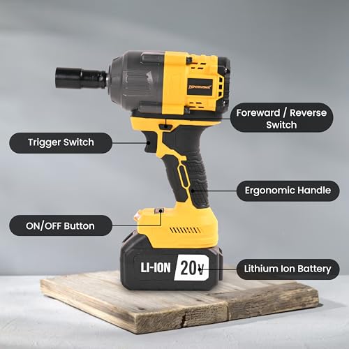 Image of Tomahawk HIW-800 Cordless Impact Fixed Square Wrench 20V - 1 /2 Inch Drive - 3300 Impact Per Minute - 2300 RPM - 550Nm Torque- Led Lights | Impact Wrench for Home, Workshop & Professional Use