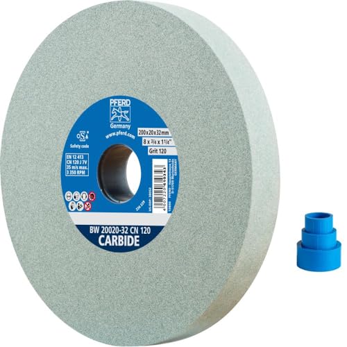 PFERD TOOLS Schleifbockscheibe CARBIDE, 200x20x32mm, SiC 120, 39008439 – Weiche, aggressive Schleifscheibe für harte Materialien, z. B. Hartmetall, mit Reduzierhülsen (25/20/16mm)