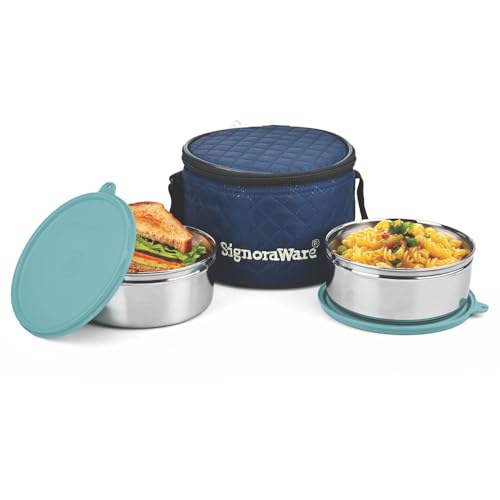 SignoraWare Big Meal Stainless Steel Container Set | Airtight & Leakproof | Durable & Rust-Free | Ideal for Office, School, Home & Outdoor Use (800ml+800ml | Set of 2 | EBlue)