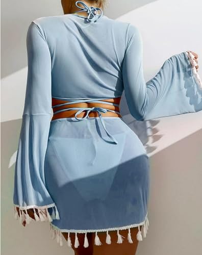 Women's 4 Piece Swimsuit Triangle Bikini Sets Bathing Suit Sexy Swimwear with Beach Cover Up Skirt2