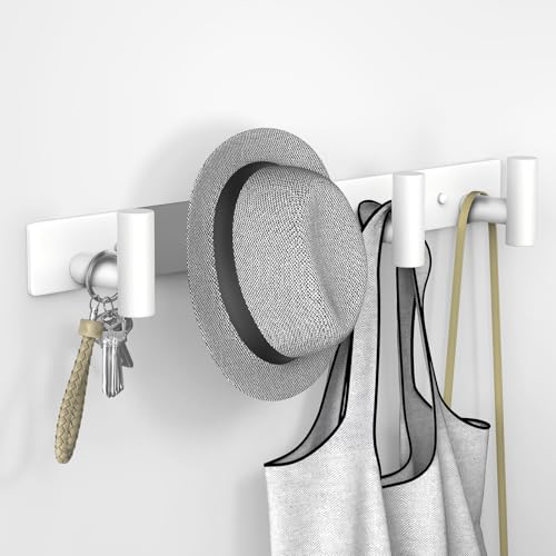 Image of VAEHOLD Hat and Coat Wall Mount Rack - Hooks for Robes, Bags, Keys, and Towels - Bathroom Towel Hanger Organizer (White, inchT inch Shape 4 Hooks 2 Pack)