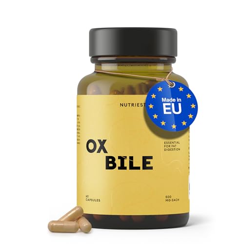 Nutriest Ox Bile Salts Kapseln (60 Stück) – Ox Bile 500 mg I Gallensalze vom Rind aus Europa I Galle prend en charge la normale Fettverdauung I Hergestellt in Europa
