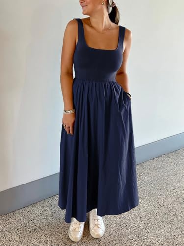 Women's Maxi Dress Summer Sleeveless Swing Sundress Casual Loose Tank Long Dresses with Pockets4