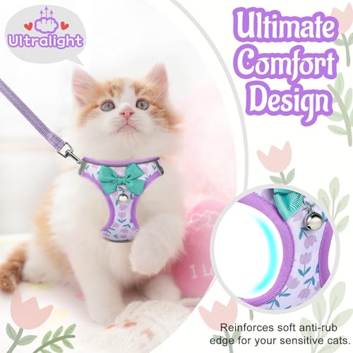 SALFSE Cat Harness and Leash Escape Proof for Walking, Adjustable Soft Kitten Harness with Reflective Straps Step in Cat Vest Harness for Small Kitten and XS Dogs (Purple, XXS-Chest(8.7