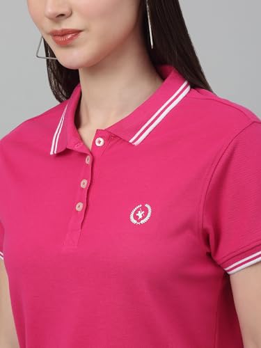 Image of Cantabil Women's Cotton Blend Solid Polo Neck T-Shirt (Regular Fit)