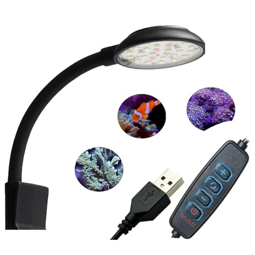 1 lámpara de acuario con clip para acuario, con luz blanca y blanca y verde roja, azul, 7 W para acuarios de 20 – 40 cm, con iluminación de acuario, adecuada para plantas acuáticas y acuarios de agua