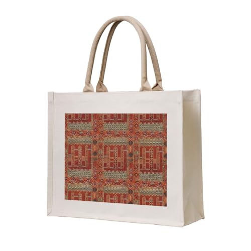 Oriental Rug Design In Orange Canvas Tote Bag For Women - Washable Reusable Bag With Wide Comfort Handles, Ideal For Camping, Beach & Groceries